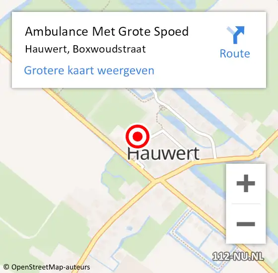 Locatie op kaart van de 112 melding: Ambulance Met Grote Spoed Naar Hauwert, Boxwoudstraat op 26 augustus 2017 15:48