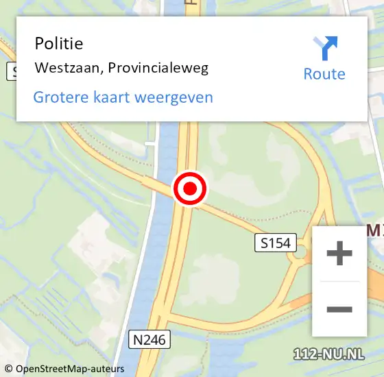 Locatie op kaart van de 112 melding: Politie Westzaan, Provincialeweg op 26 augustus 2017 17:34