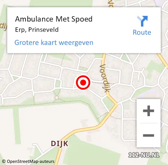 Locatie op kaart van de 112 melding: Ambulance Met Spoed Naar Erp, Prinseveld op 26 augustus 2017 19:30