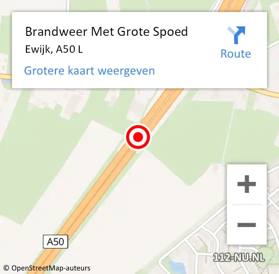 Locatie op kaart van de 112 melding: Brandweer Met Grote Spoed Naar Ewijk, A50 L hectometerpaal: 149,0 op 26 augustus 2017 19:58
