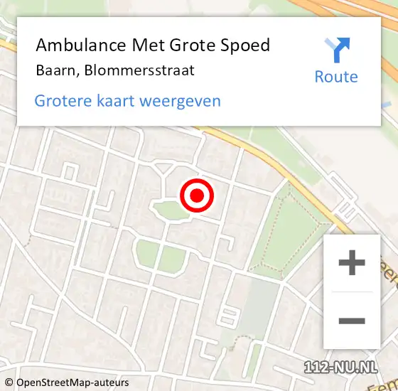 Locatie op kaart van de 112 melding: Ambulance Met Grote Spoed Naar Baarn, Blommersstraat op 26 augustus 2017 20:42