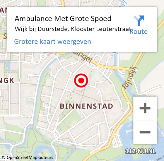 Locatie op kaart van de 112 melding: Ambulance Met Grote Spoed Naar Wijk bij Duurstede, Klooster Leuterstraat op 26 augustus 2017 21:24