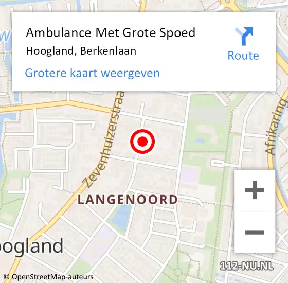 Locatie op kaart van de 112 melding: Ambulance Met Grote Spoed Naar Hoogland, Berkenlaan op 26 augustus 2017 22:21