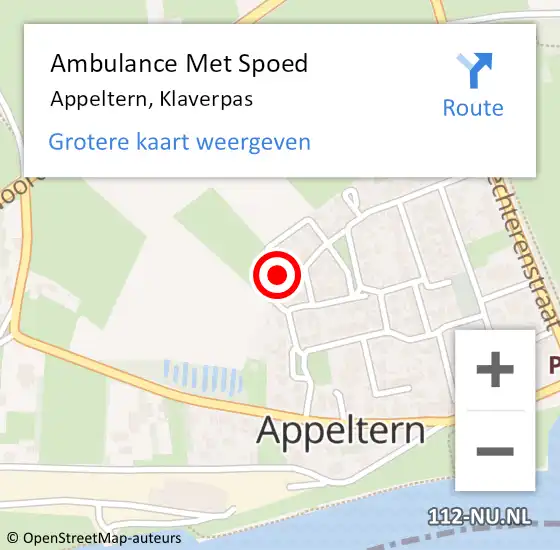 Locatie op kaart van de 112 melding: Ambulance Met Spoed Naar Appeltern, Klaverpas op 26 augustus 2017 22:27