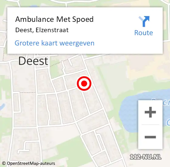 Locatie op kaart van de 112 melding: Ambulance Met Spoed Naar Deest, Elzenstraat op 26 augustus 2017 23:09