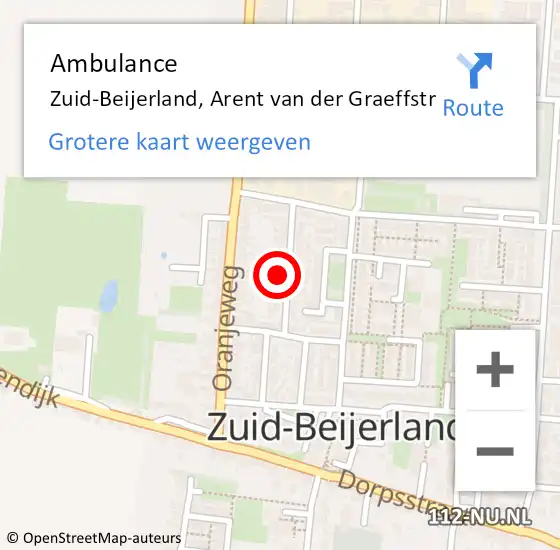 Locatie op kaart van de 112 melding: Ambulance Zuid-Beijerland, Arent van der Graeffstr op 26 augustus 2017 23:12
