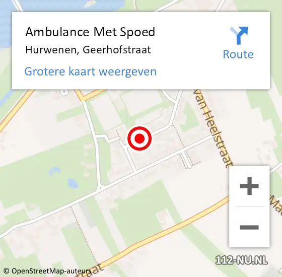 Locatie op kaart van de 112 melding: Ambulance Met Spoed Naar Hurwenen, Geerhofstraat op 27 augustus 2017 06:08