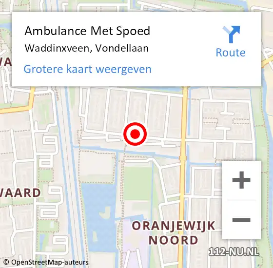 Locatie op kaart van de 112 melding: Ambulance Met Spoed Naar Waddinxveen, Vondellaan op 27 augustus 2017 07:18