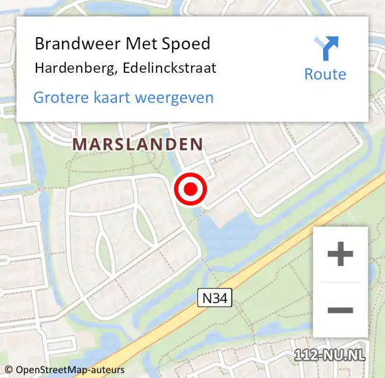 Locatie op kaart van de 112 melding: Brandweer Met Spoed Naar Hardenberg, Edelinckstraat op 27 augustus 2017 08:19