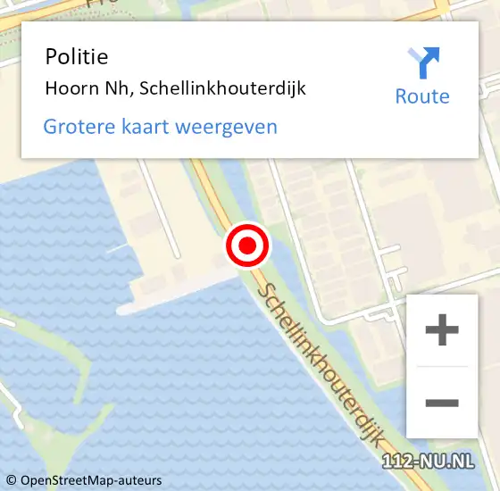 Locatie op kaart van de 112 melding: Politie Hoorn Nh, Schellinkhouterdijk op 27 augustus 2017 10:43