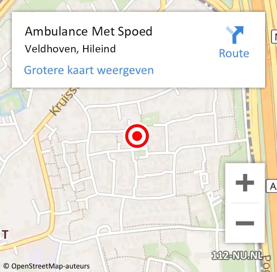 Locatie op kaart van de 112 melding: Ambulance Met Spoed Naar Veldhoven, Hileind op 27 augustus 2017 11:09