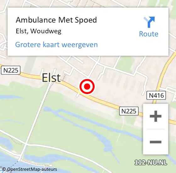 Locatie op kaart van de 112 melding: Ambulance Met Spoed Naar Elst, Woudweg op 27 augustus 2017 11:27