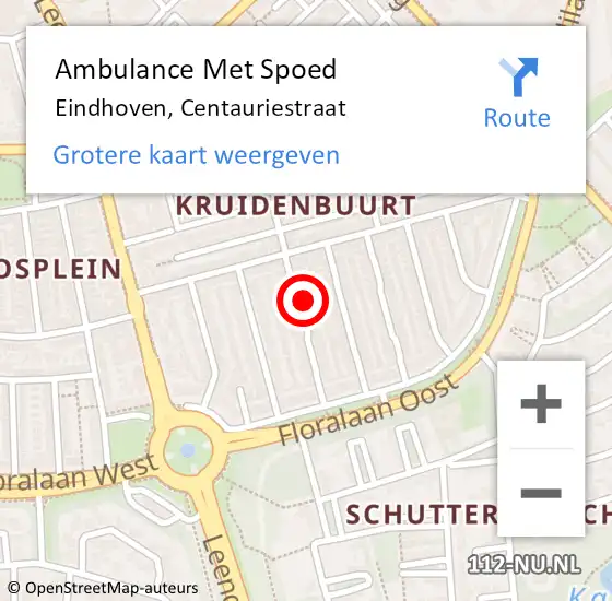 Locatie op kaart van de 112 melding: Ambulance Met Spoed Naar Eindhoven, Centauriestraat op 27 augustus 2017 12:45