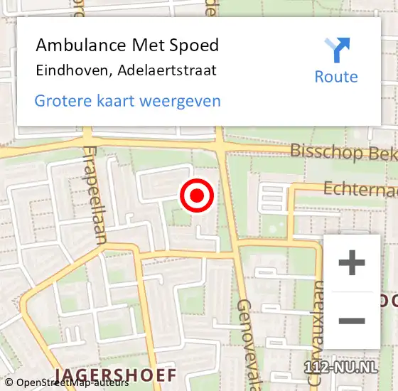 Locatie op kaart van de 112 melding: Ambulance Met Spoed Naar Eindhoven, Adelaertstraat op 27 augustus 2017 13:00