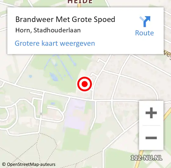 Locatie op kaart van de 112 melding: Brandweer Met Grote Spoed Naar Horn, Stadhouderlaan op 27 augustus 2017 13:13