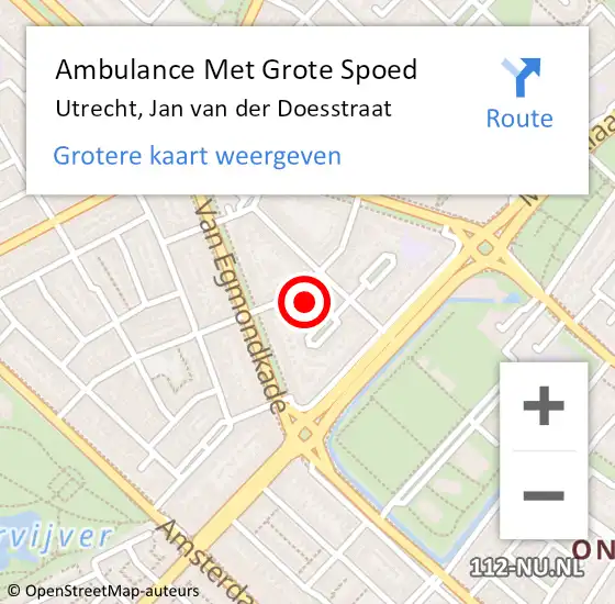 Locatie op kaart van de 112 melding: Ambulance Met Grote Spoed Naar Utrecht, Jan van der Doesstraat op 27 augustus 2017 14:11