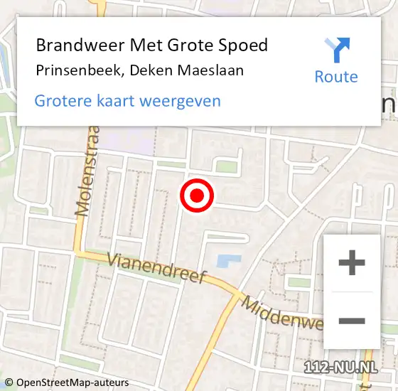 Locatie op kaart van de 112 melding: Brandweer Met Grote Spoed Naar Prinsenbeek, Deken Maeslaan op 27 augustus 2017 14:50