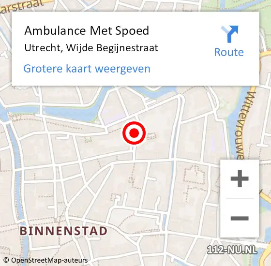 Locatie op kaart van de 112 melding: Ambulance Met Spoed Naar Utrecht, Wijde Begijnestraat op 27 augustus 2017 15:39