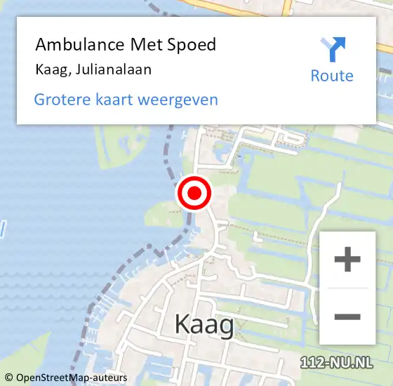 Locatie op kaart van de 112 melding: Ambulance Met Spoed Naar Kaag, Julianalaan op 27 augustus 2017 16:01