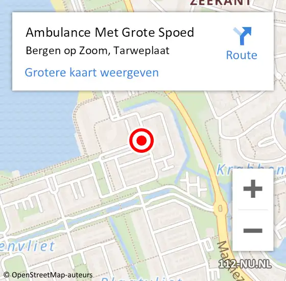 Locatie op kaart van de 112 melding: Ambulance Met Grote Spoed Naar Bergen op Zoom, Tarweplaat op 27 augustus 2017 16:09