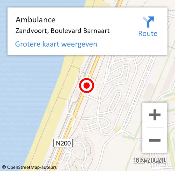 Locatie op kaart van de 112 melding: Ambulance Zandvoort, Boulevard Barnaart op 27 augustus 2017 16:44