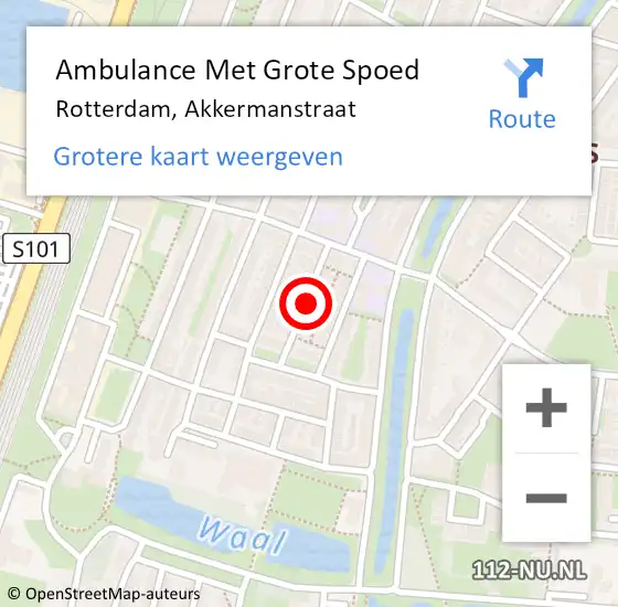 Locatie op kaart van de 112 melding: Ambulance Met Grote Spoed Naar Rotterdam, Akkermanstraat op 27 augustus 2017 17:07
