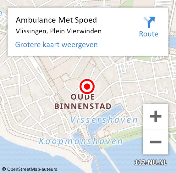 Locatie op kaart van de 112 melding: Ambulance Met Spoed Naar Vlissingen, Plein Vierwinden op 27 augustus 2017 18:35