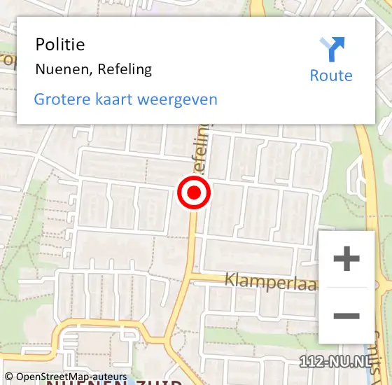 Locatie op kaart van de 112 melding: Politie Nuenen, Refeling op 27 augustus 2017 19:29