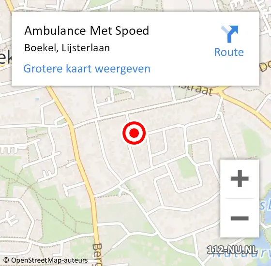 Locatie op kaart van de 112 melding: Ambulance Met Spoed Naar Boekel, Lijsterlaan op 27 augustus 2017 19:57