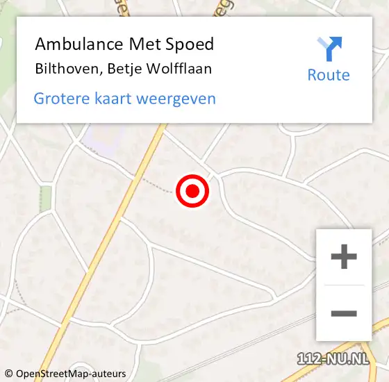 Locatie op kaart van de 112 melding: Ambulance Met Spoed Naar Bilthoven, Betje Wolfflaan op 27 augustus 2017 20:59