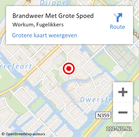 Locatie op kaart van de 112 melding: Brandweer Met Grote Spoed Naar Workum, Fugelikkers op 27 augustus 2017 21:36