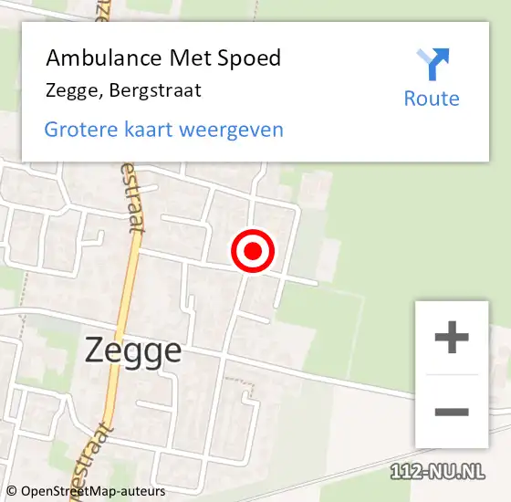 Locatie op kaart van de 112 melding: Ambulance Met Spoed Naar Zegge, Bergstraat op 27 augustus 2017 23:41