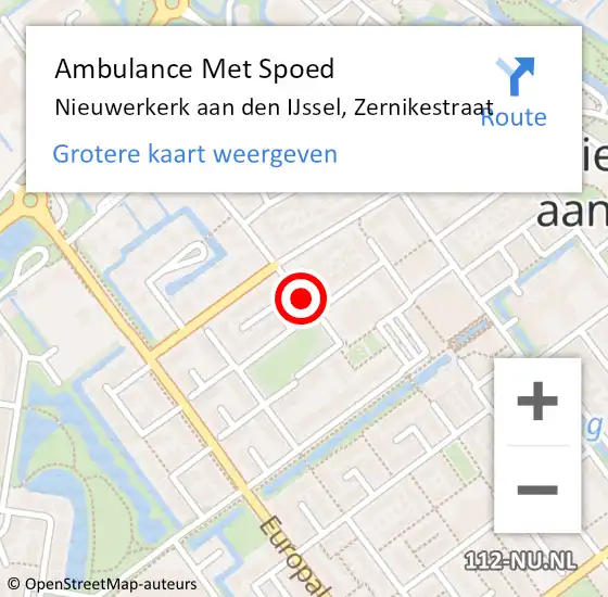 Locatie op kaart van de 112 melding: Ambulance Met Spoed Naar Nieuwerkerk aan den IJssel, Zernikestraat op 28 augustus 2017 00:10