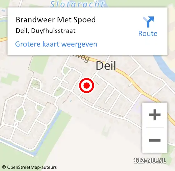 Locatie op kaart van de 112 melding: Brandweer Met Spoed Naar Deil, Duyfhuisstraat op 28 augustus 2017 01:02