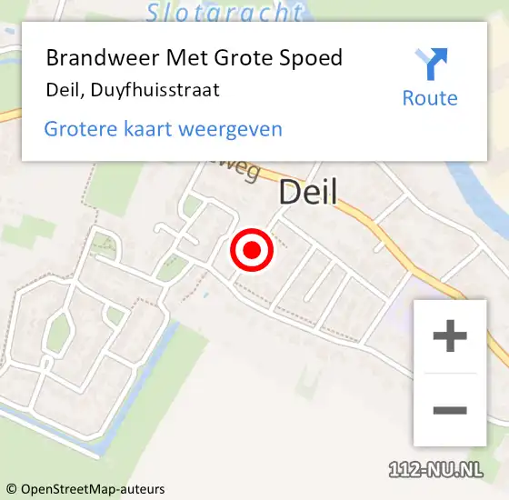 Locatie op kaart van de 112 melding: Brandweer Met Grote Spoed Naar Deil, Duyfhuisstraat op 28 augustus 2017 01:03