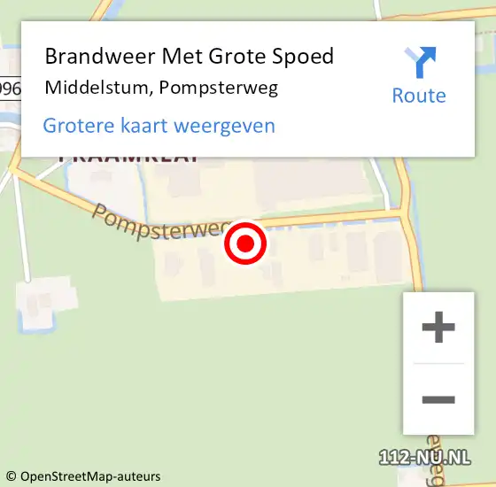 Locatie op kaart van de 112 melding: Brandweer Met Grote Spoed Naar Middelstum, Pompsterweg op 28 augustus 2017 02:48