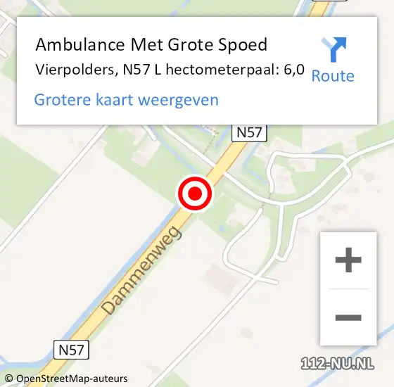 Locatie op kaart van de 112 melding: Ambulance Met Grote Spoed Naar Vierpolders, N57 L hectometerpaal: 3,3 op 28 augustus 2017 08:30