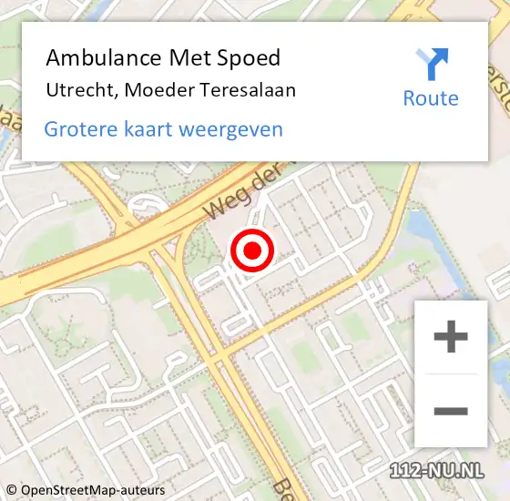 Locatie op kaart van de 112 melding: Ambulance Met Spoed Naar Utrecht, Moeder Teresalaan op 28 augustus 2017 09:03