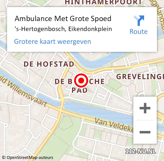 Locatie op kaart van de 112 melding: Ambulance Met Grote Spoed Naar 's-Hertogenbosch, Eikendonkplein op 28 augustus 2017 09:13