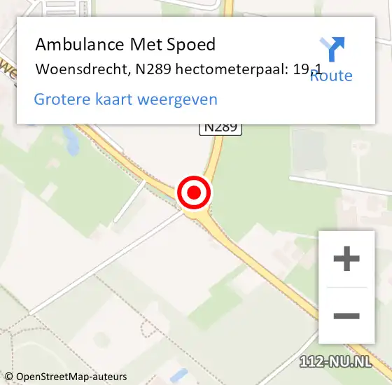 Locatie op kaart van de 112 melding: Ambulance Met Spoed Naar Woensdrecht, N289 hectometerpaal: 19,1 op 28 augustus 2017 09:54