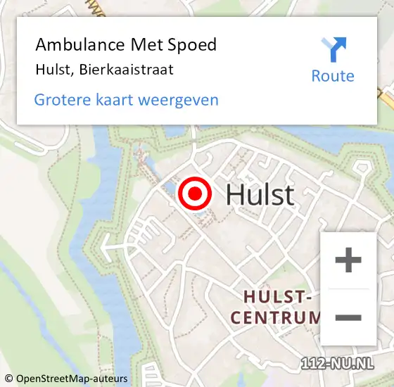 Locatie op kaart van de 112 melding: Ambulance Met Spoed Naar Hulst, Bierkaaistraat op 28 augustus 2017 10:22