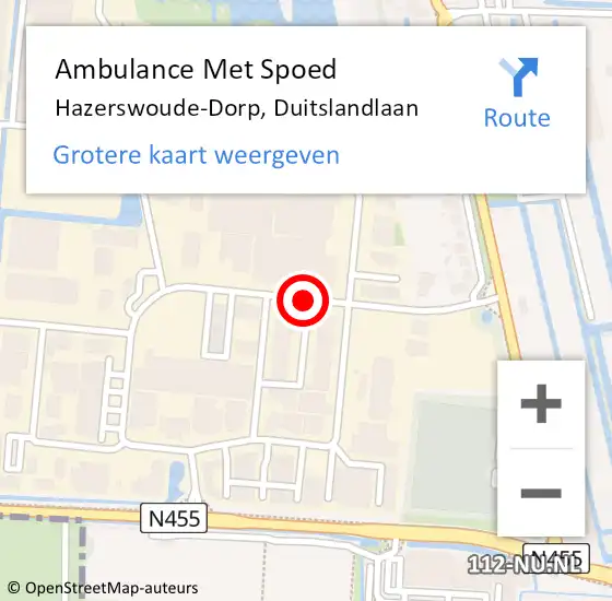 Locatie op kaart van de 112 melding: Ambulance Met Spoed Naar Hazerswoude-Dorp, Duitslandlaan op 28 augustus 2017 11:48