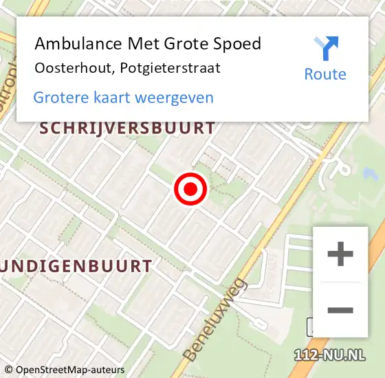 Locatie op kaart van de 112 melding: Ambulance Met Grote Spoed Naar Oosterhout, Potgieterstraat op 28 augustus 2017 12:17