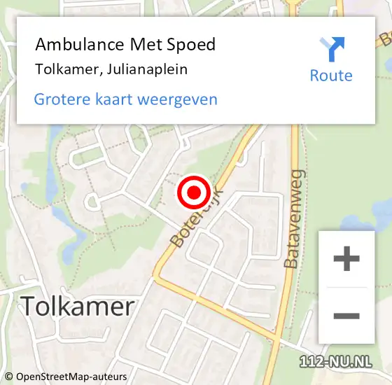 Locatie op kaart van de 112 melding: Ambulance Met Spoed Naar Tolkamer, Julianaplein op 28 augustus 2017 12:53