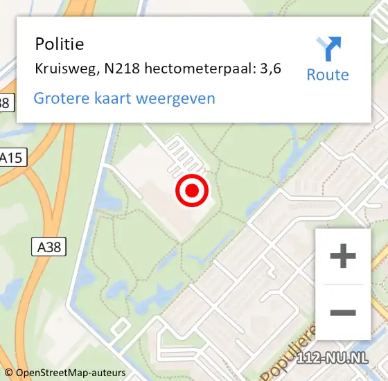 Locatie op kaart van de 112 melding: Politie Kruisweg, N492 hectometerpaal: 3,8 op 28 augustus 2017 12:56