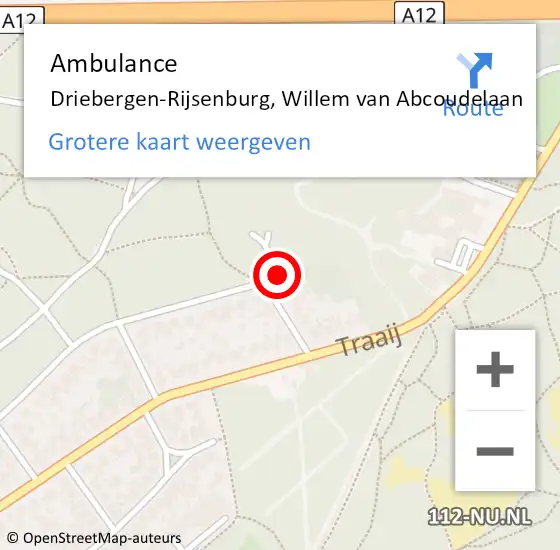 Locatie op kaart van de 112 melding: Ambulance Driebergen-Rijsenburg, Willem van Abcoudelaan op 28 augustus 2017 13:34