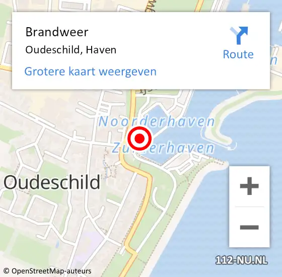 Locatie op kaart van de 112 melding: Brandweer Oudeschild, Haven op 28 augustus 2017 13:51