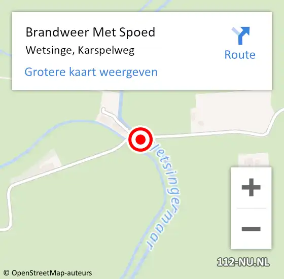 Locatie op kaart van de 112 melding: Brandweer Met Spoed Naar Wetsinge, Karspelweg op 28 augustus 2017 14:03