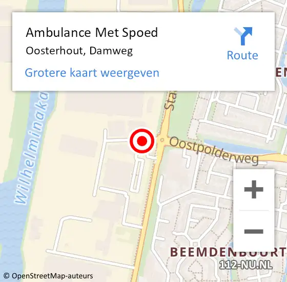 Locatie op kaart van de 112 melding: Ambulance Met Spoed Naar Oosterhout, Damweg op 28 augustus 2017 14:32