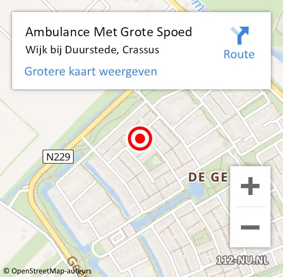 Locatie op kaart van de 112 melding: Ambulance Met Grote Spoed Naar Wijk bij Duurstede, Crassus op 28 augustus 2017 15:43